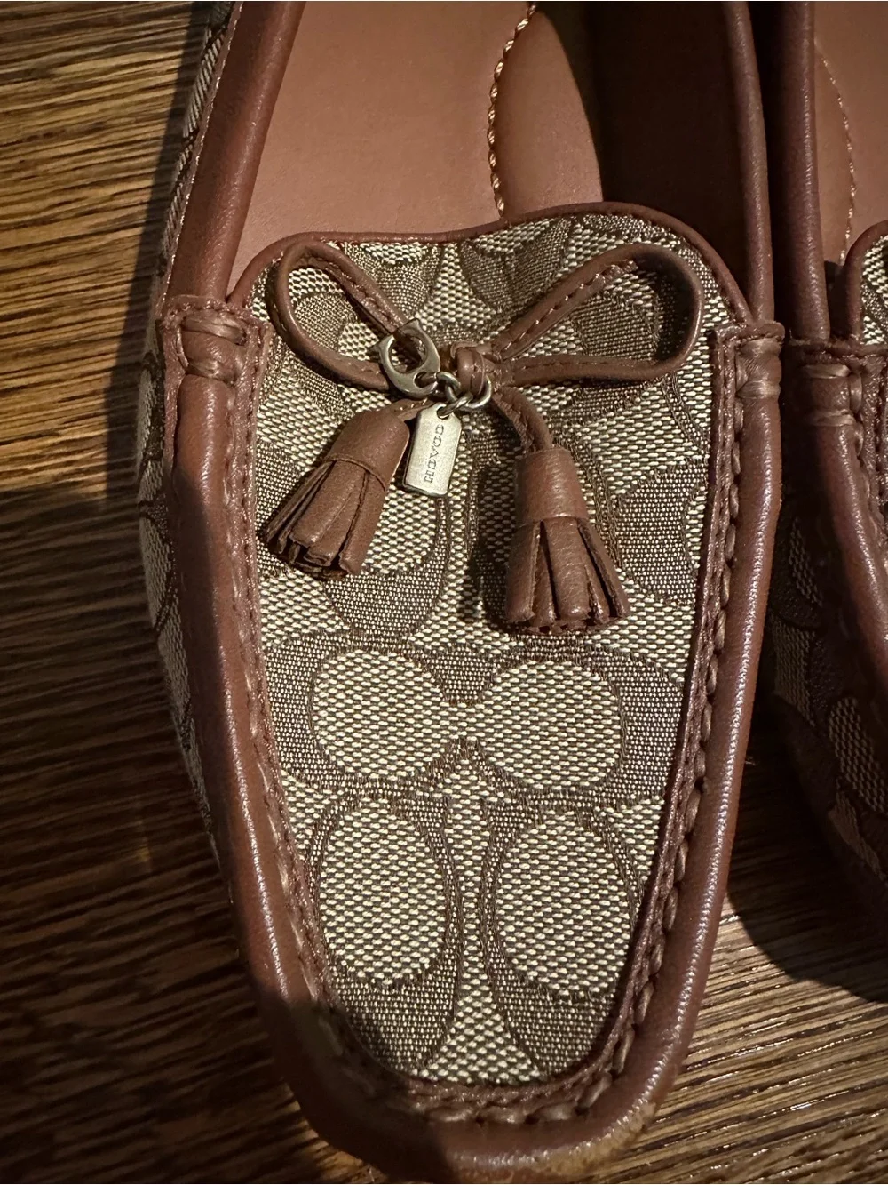 Coach Brown Signature Canvas Tassel Loafers - Picture 2 of 4